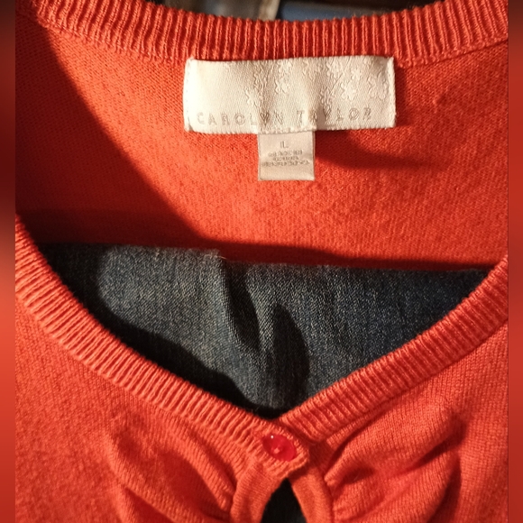 Orange Button-down Ruffled front Cardigan - Picture 3 of 9